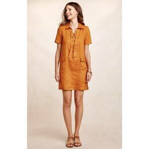 Anthropologie Maeve Linen Lace-Up Mini Dress Rust Orange Sz 6